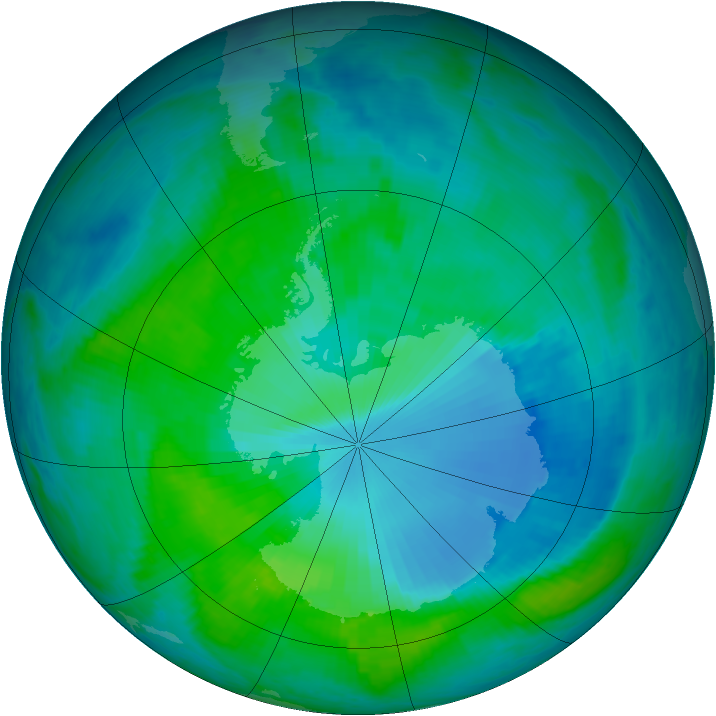 Antarctic ozone map for 29 December 1999